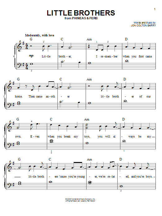 Danny Jacob Little Brothers Sheet Music Notes & Chords for Easy Piano - Download or Print PDF