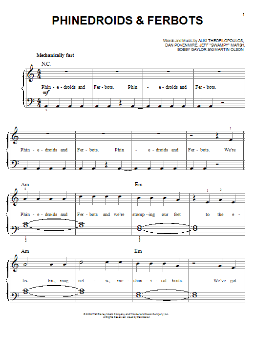 Danny Jacob Phinedroids And Ferbots Sheet Music Notes & Chords for Easy Piano - Download or Print PDF