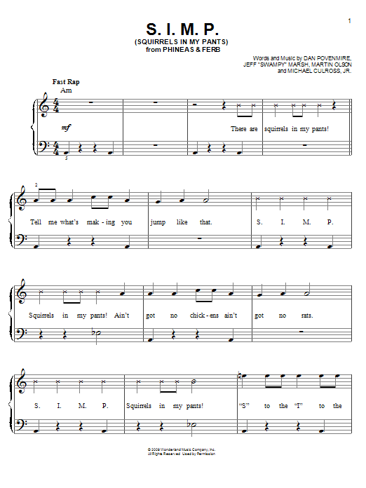 Danny Jacob S.I.M.P. (Squirrels In My Pants) Sheet Music Notes & Chords for Easy Piano - Download or Print PDF
