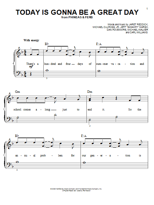 Danny Jacob Today Is Gonna Be A Great Day Sheet Music Notes & Chords for Easy Piano - Download or Print PDF