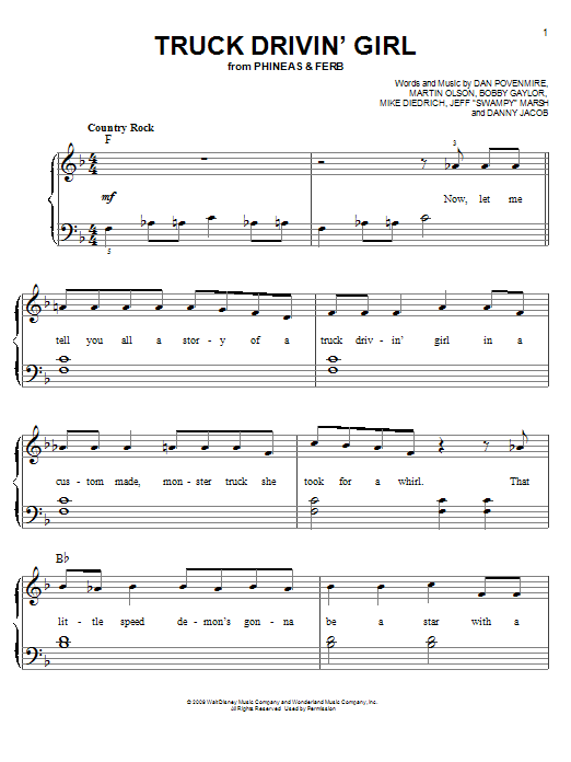 Danny Jacob Truck Drivin' Girl Sheet Music Notes & Chords for Easy Piano - Download or Print PDF