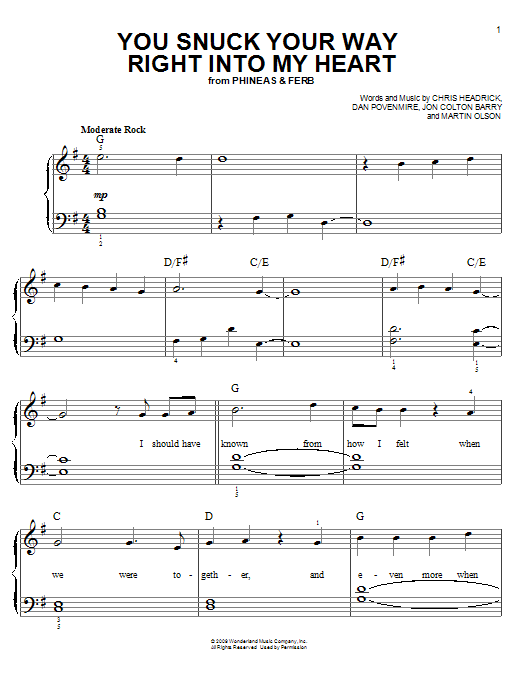 Danny Jacob You Snuck Your Way Right Into My Heart Sheet Music Notes & Chords for Easy Piano - Download or Print PDF