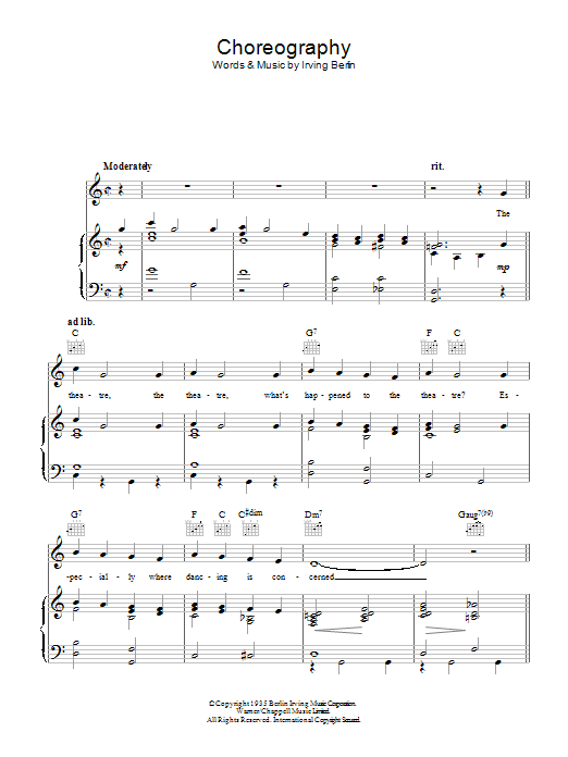 Danny Kaye Choreography Sheet Music Notes & Chords for Piano, Vocal & Guitar (Right-Hand Melody) - Download or Print PDF