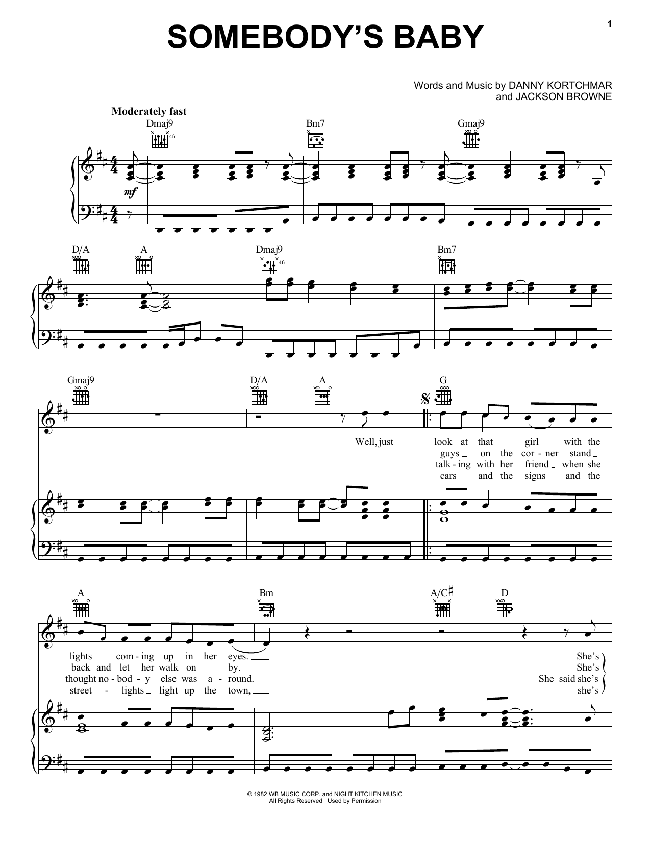 Danny Kortchmar Somebody's Baby Sheet Music Notes & Chords for Piano, Vocal & Guitar (Right-Hand Melody) - Download or Print PDF