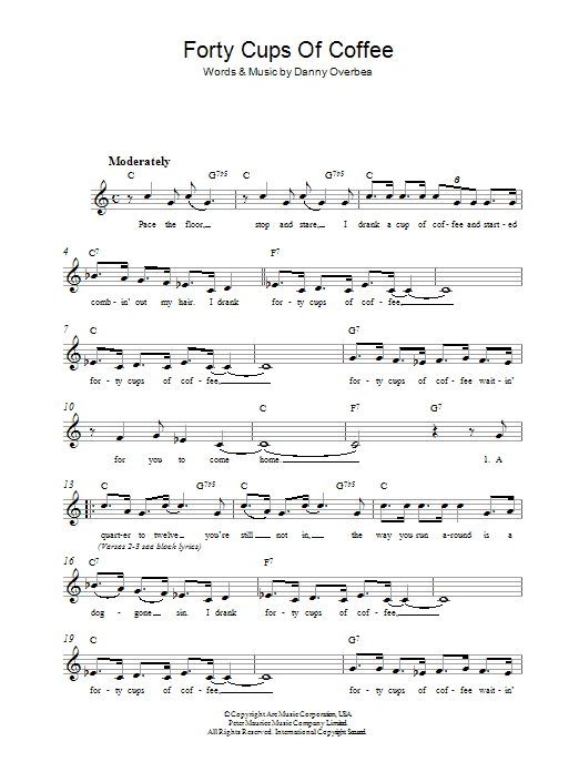 Danny Overbea Forty Cups Of Coffee Sheet Music Notes & Chords for Melody Line, Lyrics & Chords - Download or Print PDF