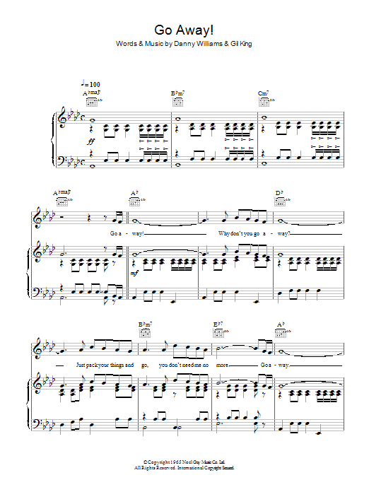 Danny Williams Go Away Sheet Music Notes & Chords for Piano, Vocal & Guitar (Right-Hand Melody) - Download or Print PDF