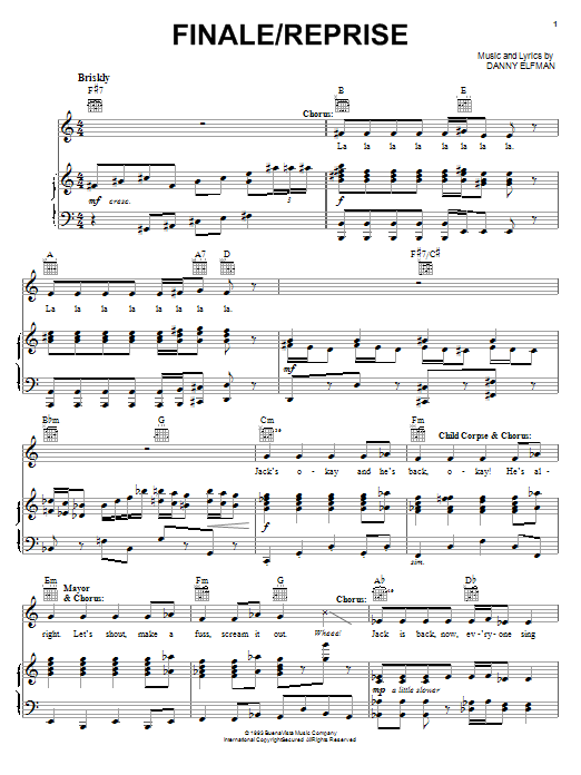 Danny Elfman Finale Reprise From The Nightmare Before Christmas Sheet Music Download Pdf Score 57850