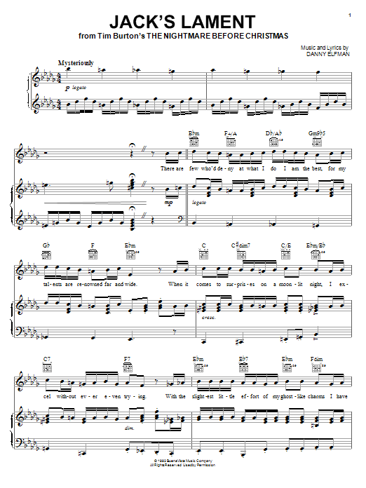 Danny Elfman Jack S Lament From The Nightmare Before Christmas Sheet Music Download Pdf Score 56525