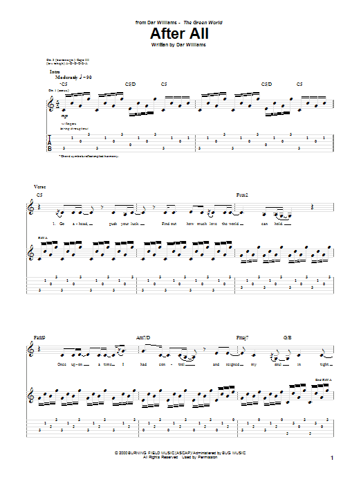 Dar Williams After All Sheet Music Notes & Chords for Guitar Tab - Download or Print PDF