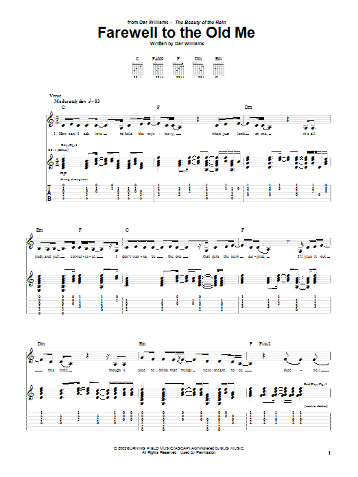 Dar Williams Farewell To The Old Me Sheet Music Notes & Chords for Guitar Tab - Download or Print PDF