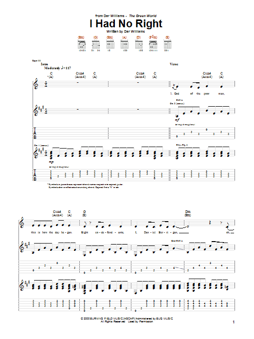 Dar Williams I Had No Right Sheet Music Notes & Chords for Guitar Tab - Download or Print PDF