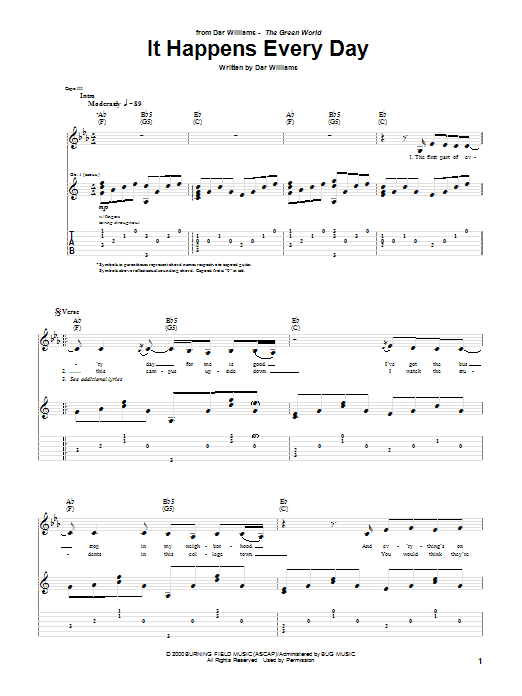Dar Williams It Happens Every Day Sheet Music Notes & Chords for Guitar Tab - Download or Print PDF