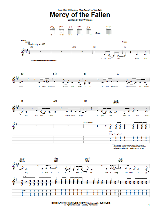 Dar Williams Mercy Of The Fallen Sheet Music Notes & Chords for Guitar Tab - Download or Print PDF