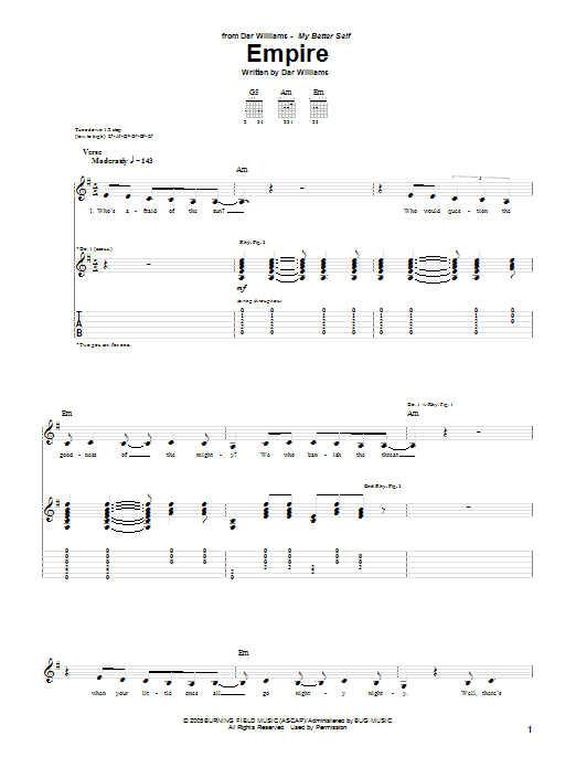 Dar Williams The Empire Sheet Music Notes & Chords for Guitar Tab - Download or Print PDF