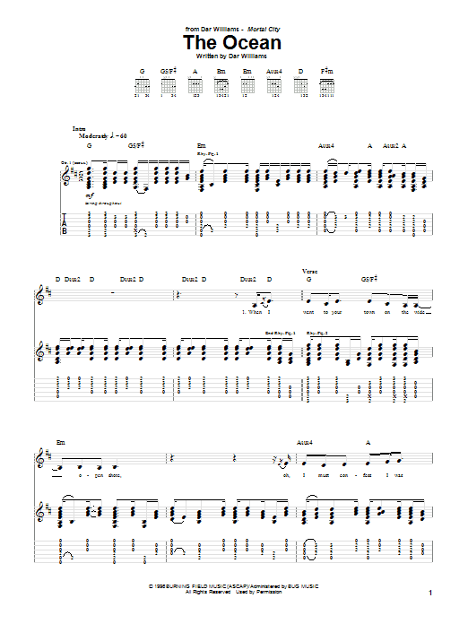 Dar Williams The Ocean Sheet Music Notes & Chords for Guitar Tab - Download or Print PDF