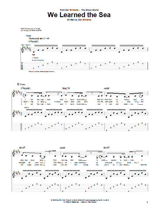 Dar Williams We Learned The Sea Sheet Music Notes & Chords for Guitar Tab - Download or Print PDF