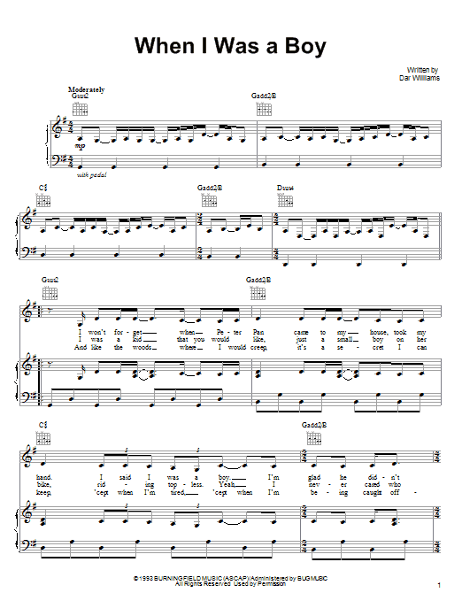 Dar Williams When I Was A Boy Sheet Music Notes & Chords for Piano, Vocal & Guitar (Right-Hand Melody) - Download or Print PDF