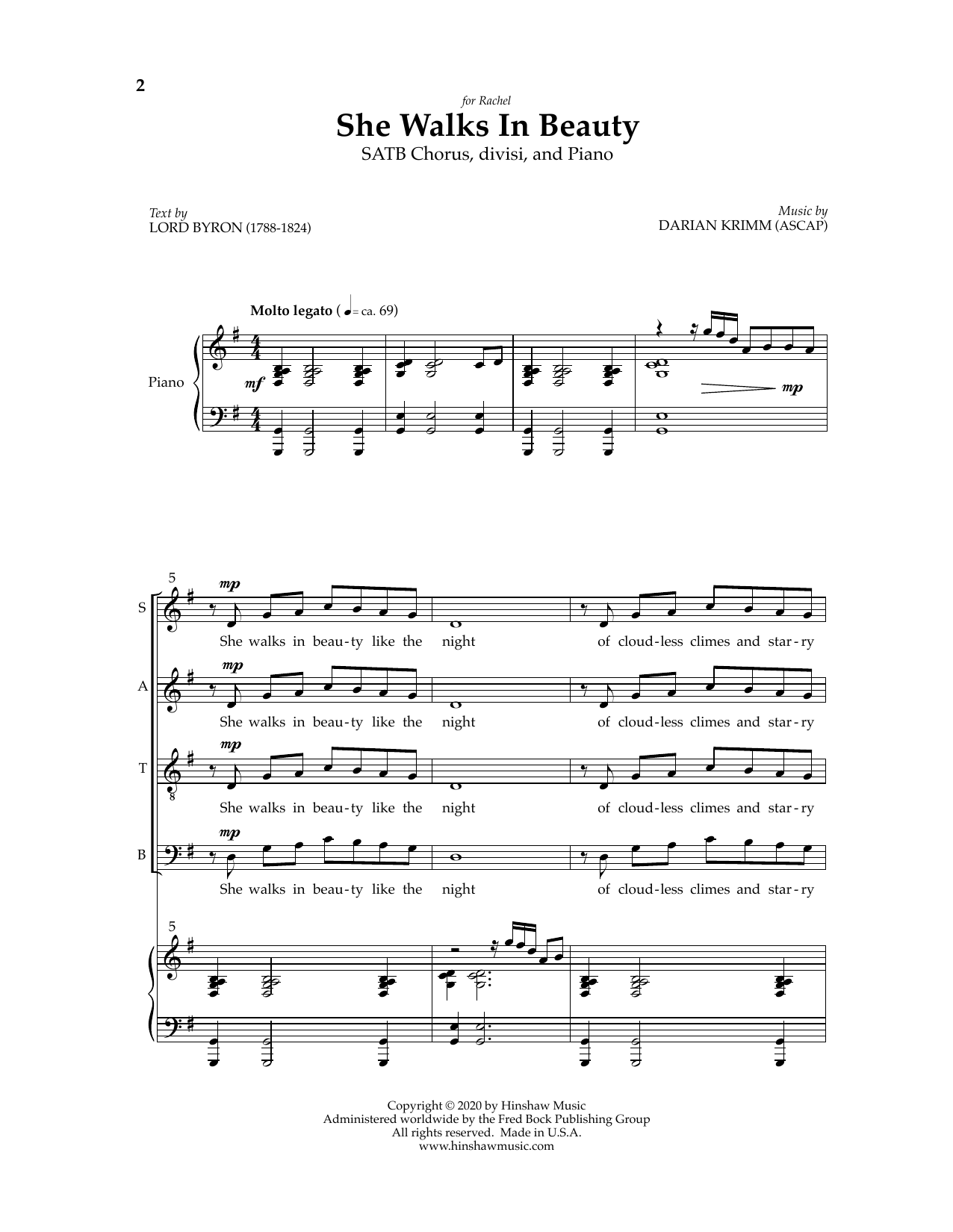 Darian Krimm She Walks In Beauty Sheet Music Notes & Chords for SATB Choir - Download or Print PDF