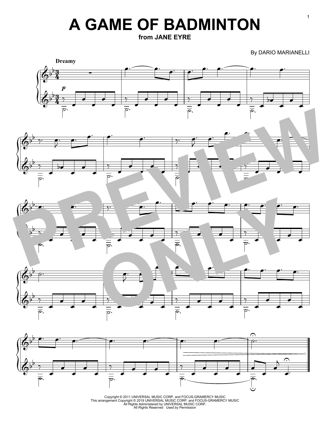 Dario Marianelli A Game Of Badminton (from Jane Eyre) Sheet Music Notes & Chords for Piano Solo - Download or Print PDF