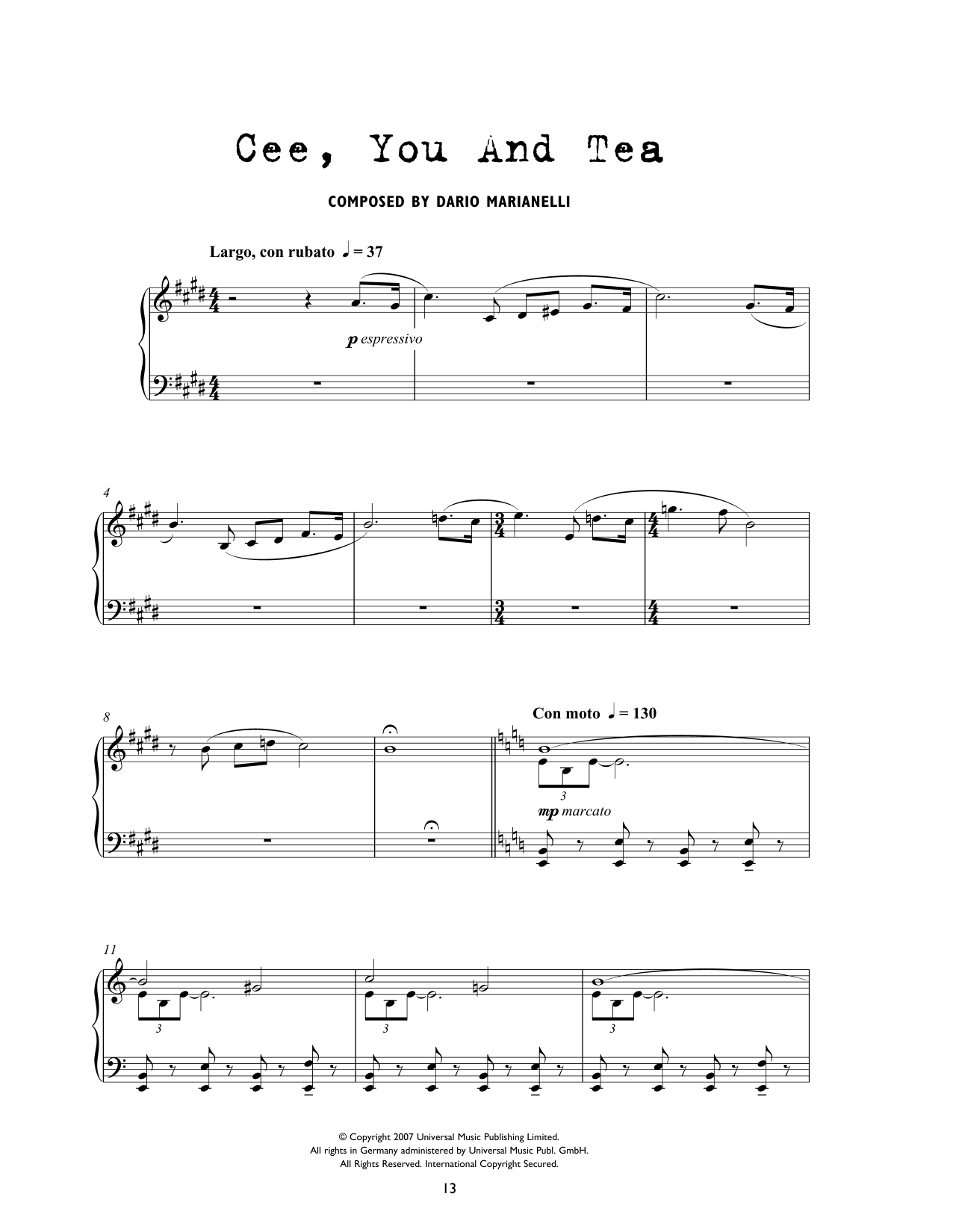 Dario Marianelli Cee, You And Tea (from Atonement) Sheet Music Notes & Chords for Piano Solo - Download or Print PDF