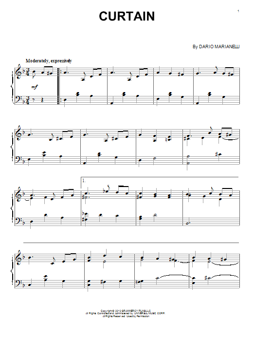 Dario Marianelli Curtain Sheet Music Notes & Chords for Piano - Download or Print PDF