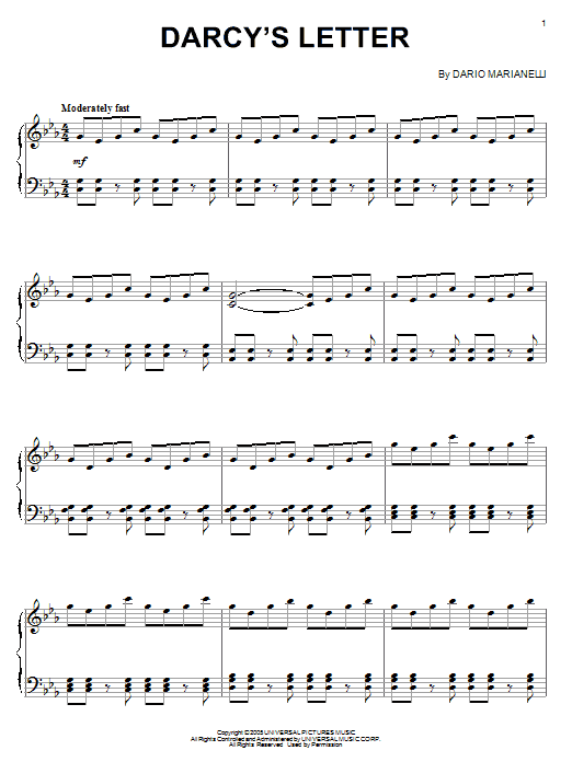 Dario Marianelli Darcy's Letter Sheet Music Notes & Chords for Big Note Piano - Download or Print PDF