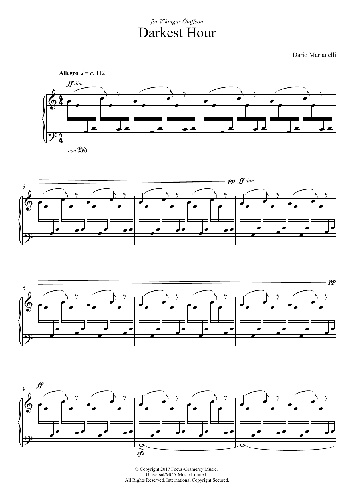 Dario Marianelli Darkest Hour Sheet Music Notes & Chords for Piano - Download or Print PDF