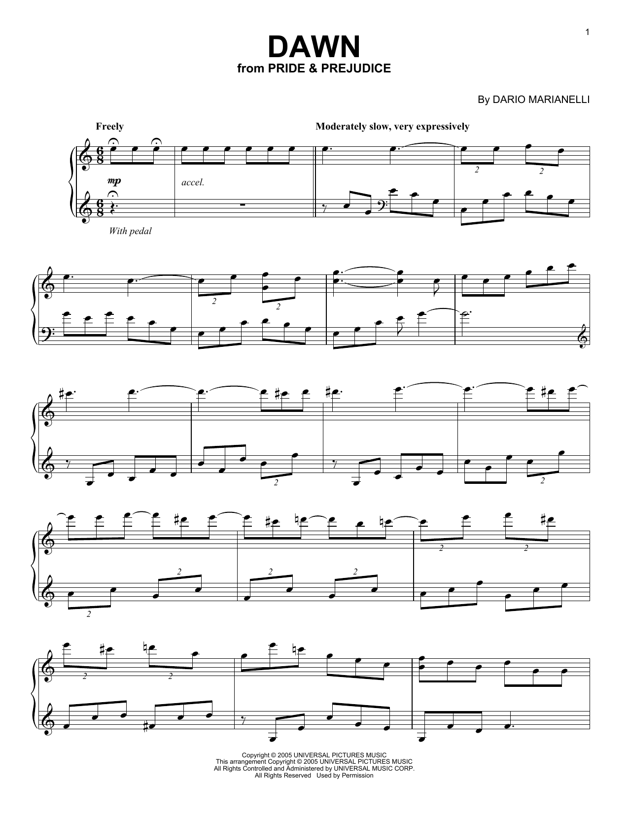 Dario Marianelli Dawn Sheet Music Notes & Chords for Easy Piano - Download or Print PDF