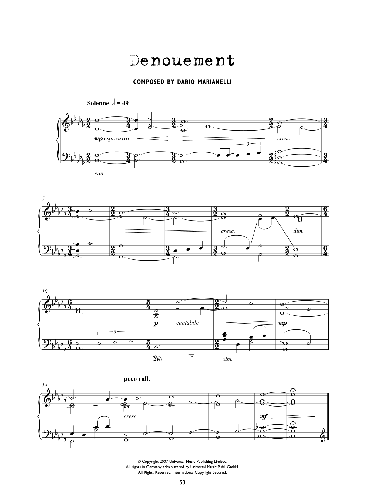 Dario Marianelli Denouement (from Atonement) Sheet Music Notes & Chords for Piano Solo - Download or Print PDF