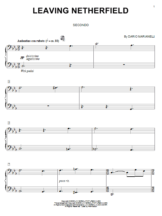 Dario Marianelli Leaving Netherfield Sheet Music Notes & Chords for Piano Duet - Download or Print PDF