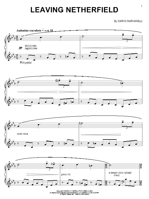 Dario Marianelli Leaving Netherfield (from Pride And Prejudice) Sheet Music Notes & Chords for Easy Piano - Download or Print PDF