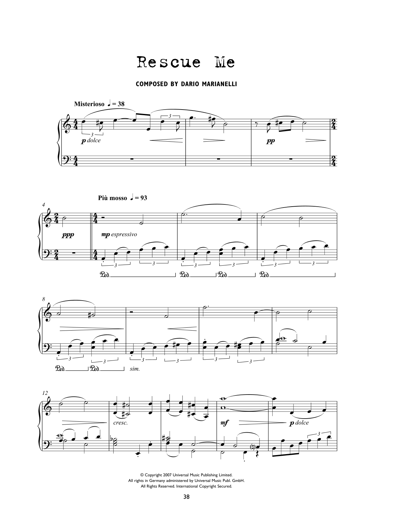 Dario Marianelli Rescue Me (from Atonement) Sheet Music Notes & Chords for Piano Solo - Download or Print PDF