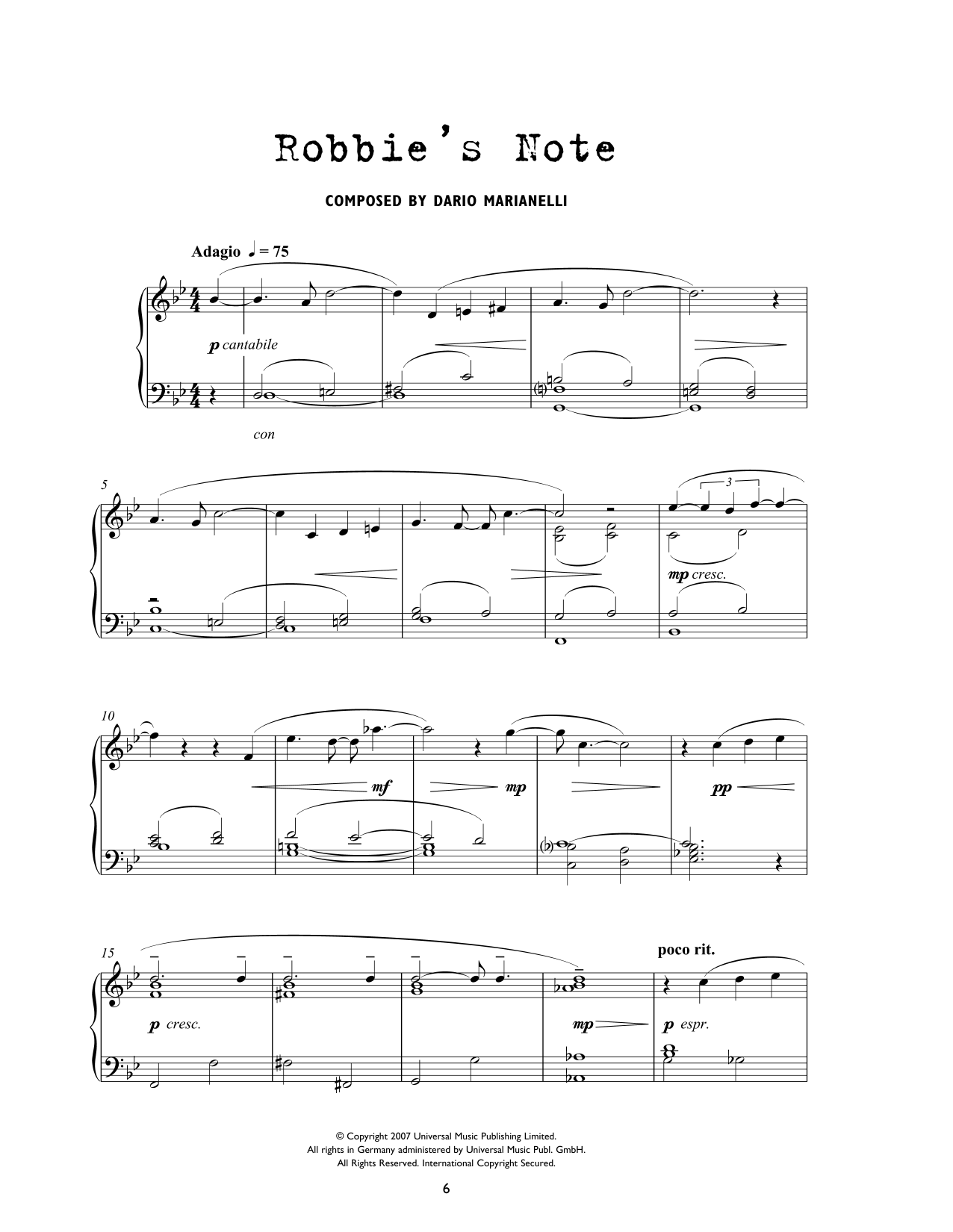 Dario Marianelli Robbie's Note (from Atonement) Sheet Music Notes & Chords for Piano Solo - Download or Print PDF
