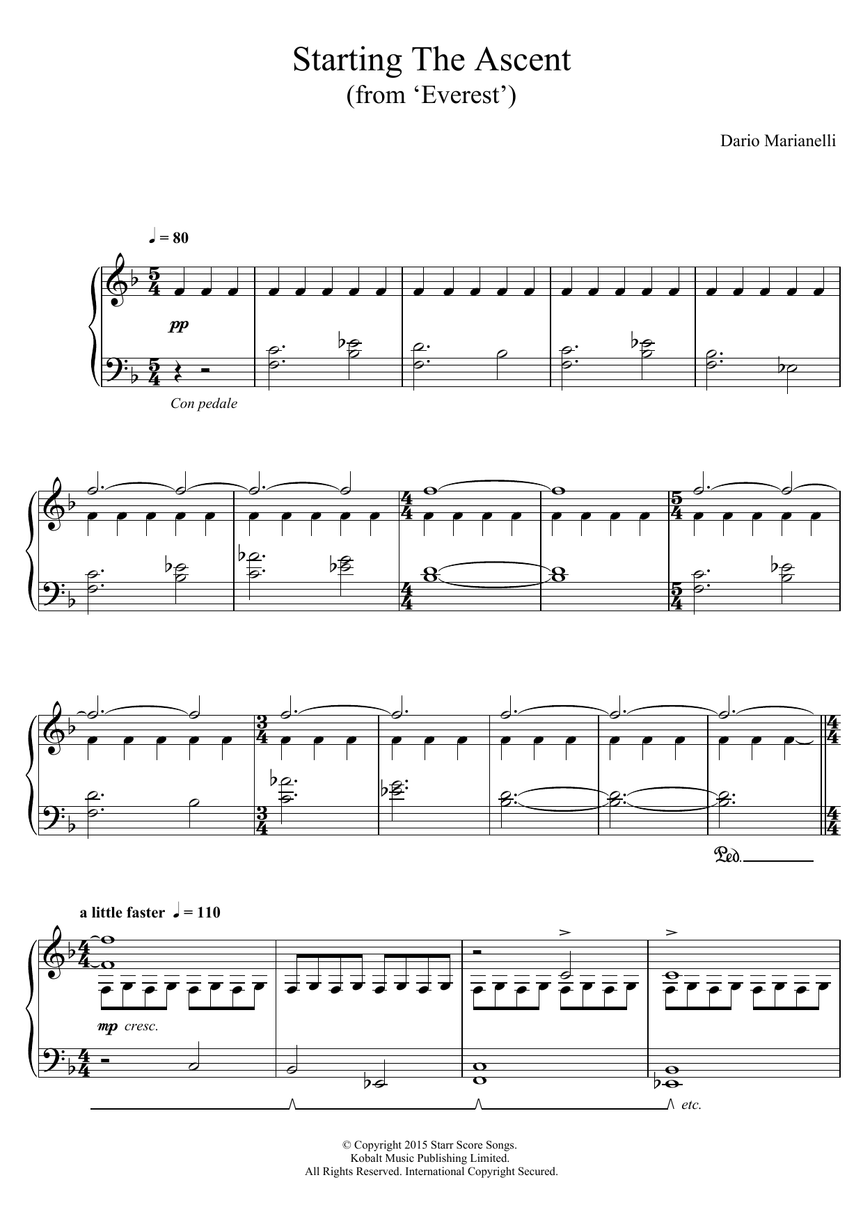 Dario Marianelli Starting The Ascent (From 'Everest') Sheet Music Notes & Chords for Piano - Download or Print PDF
