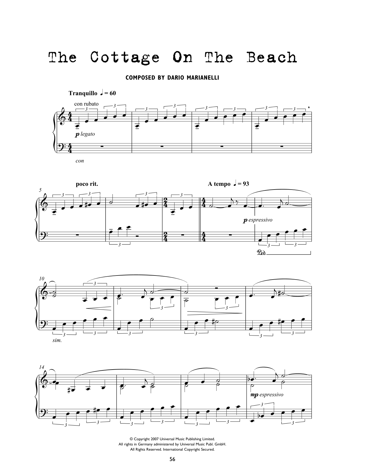 Dario Marianelli The Cottage On The Beach (from Atonement) Sheet Music Notes & Chords for Piano Solo - Download or Print PDF