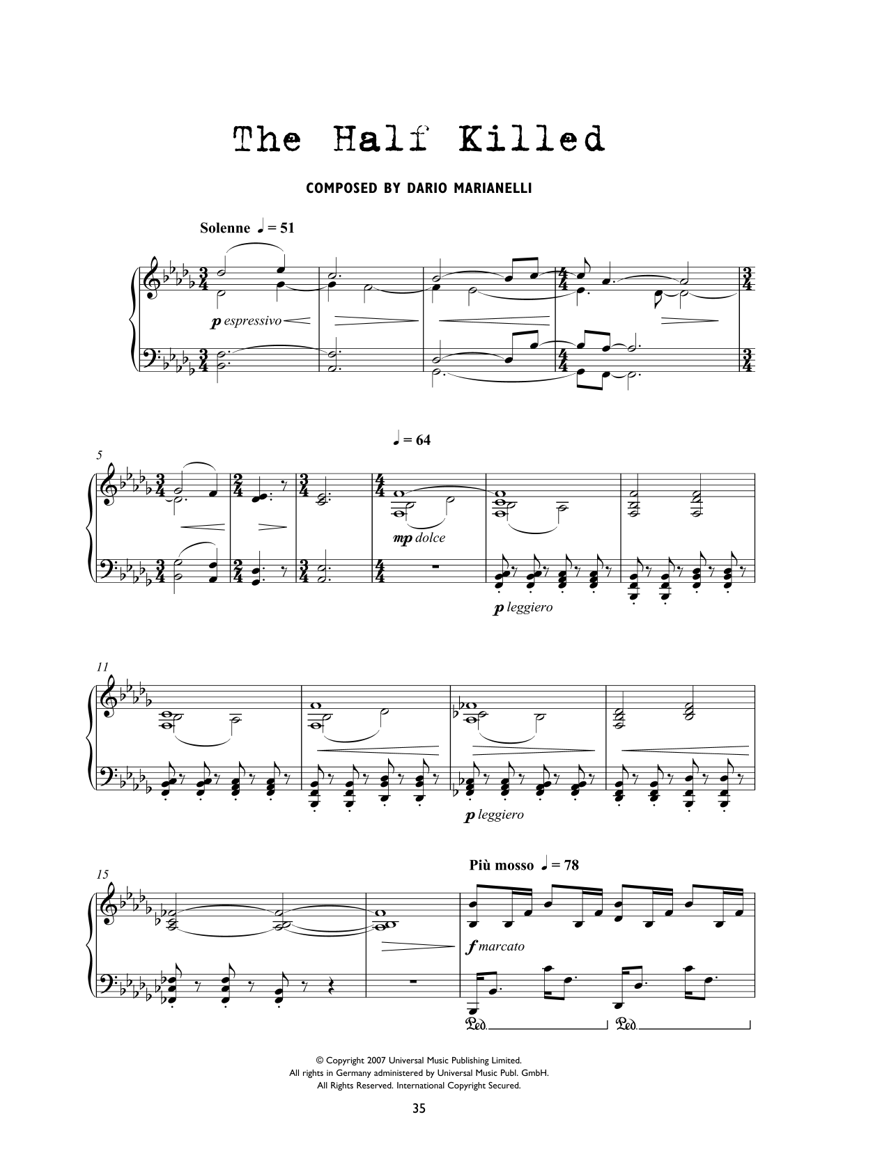 Dario Marianelli The Half Killed (from Atonement) Sheet Music Notes & Chords for Piano Solo - Download or Print PDF
