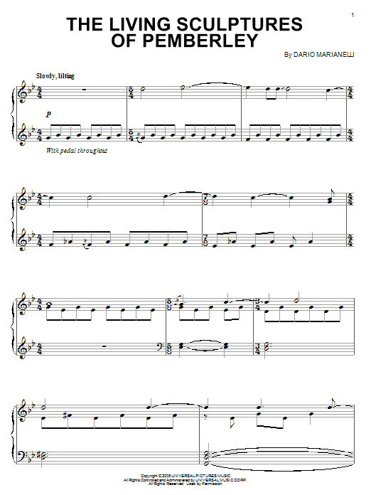 Dario Marianelli The Living Sculptures Of Pemberley Sheet Music Notes & Chords for Big Note Piano - Download or Print PDF