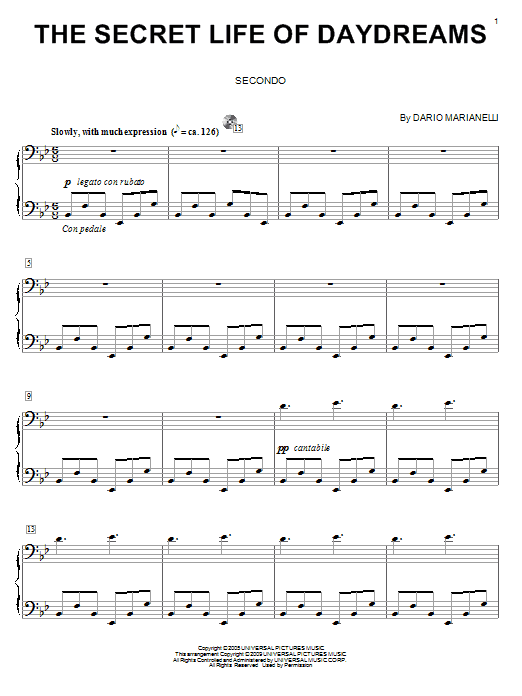 Dario Marianelli The Secret Life Of Daydreams Sheet Music Notes & Chords for Piano Duet - Download or Print PDF