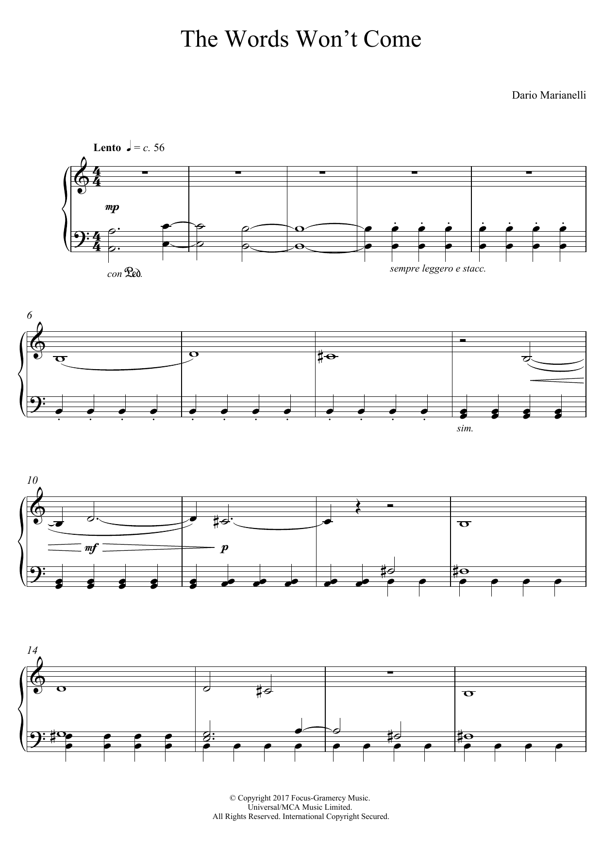 Dario Marianelli The Words Won't Come (from Darkest Hour) Sheet Music Notes & Chords for Piano - Download or Print PDF