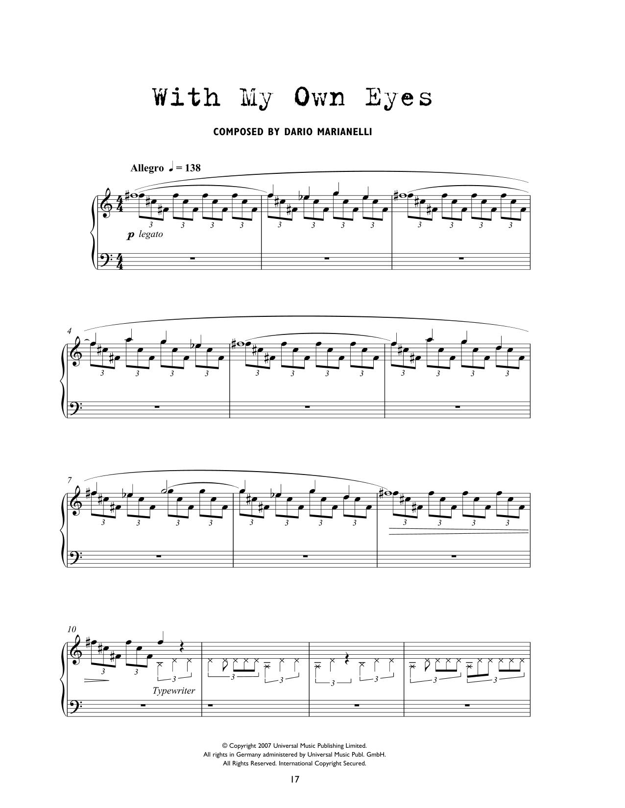 Dario Marianelli With My Own Eyes (from Atonement) Sheet Music Notes & Chords for Piano Solo - Download or Print PDF