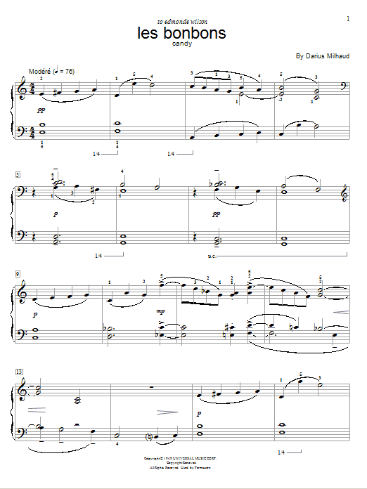 Darius Milhaud Candy Sheet Music Notes & Chords for Educational Piano - Download or Print PDF