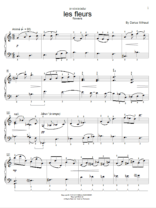 Darius Milhaud Flowers Sheet Music Notes & Chords for Educational Piano - Download or Print PDF
