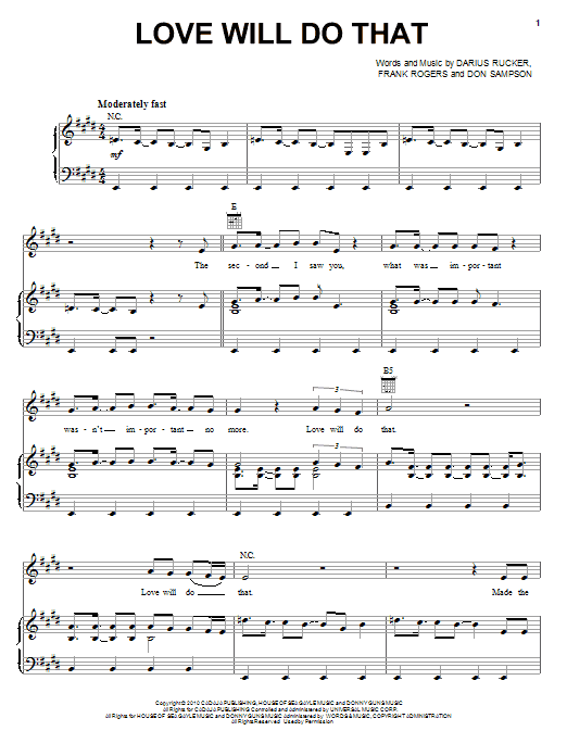 Darius Rucker Love Will Do That Sheet Music Notes & Chords for Piano, Vocal & Guitar (Right-Hand Melody) - Download or Print PDF