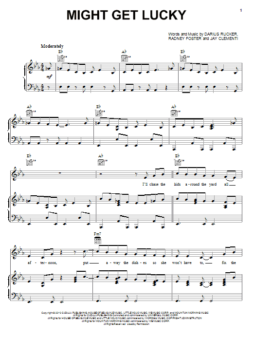 Darius Rucker Might Get Lucky Sheet Music Notes & Chords for Piano, Vocal & Guitar (Right-Hand Melody) - Download or Print PDF