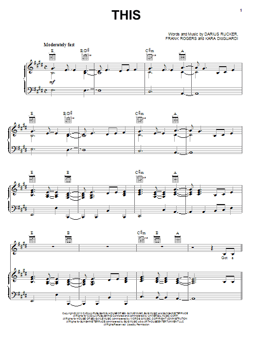 Darius Rucker This Sheet Music Notes & Chords for Piano, Vocal & Guitar (Right-Hand Melody) - Download or Print PDF Darius Rucker This Sheet Music Notes & Chords for Piano, Vocal & Guitar (Right-Hand Melody) - Download or Print PDF