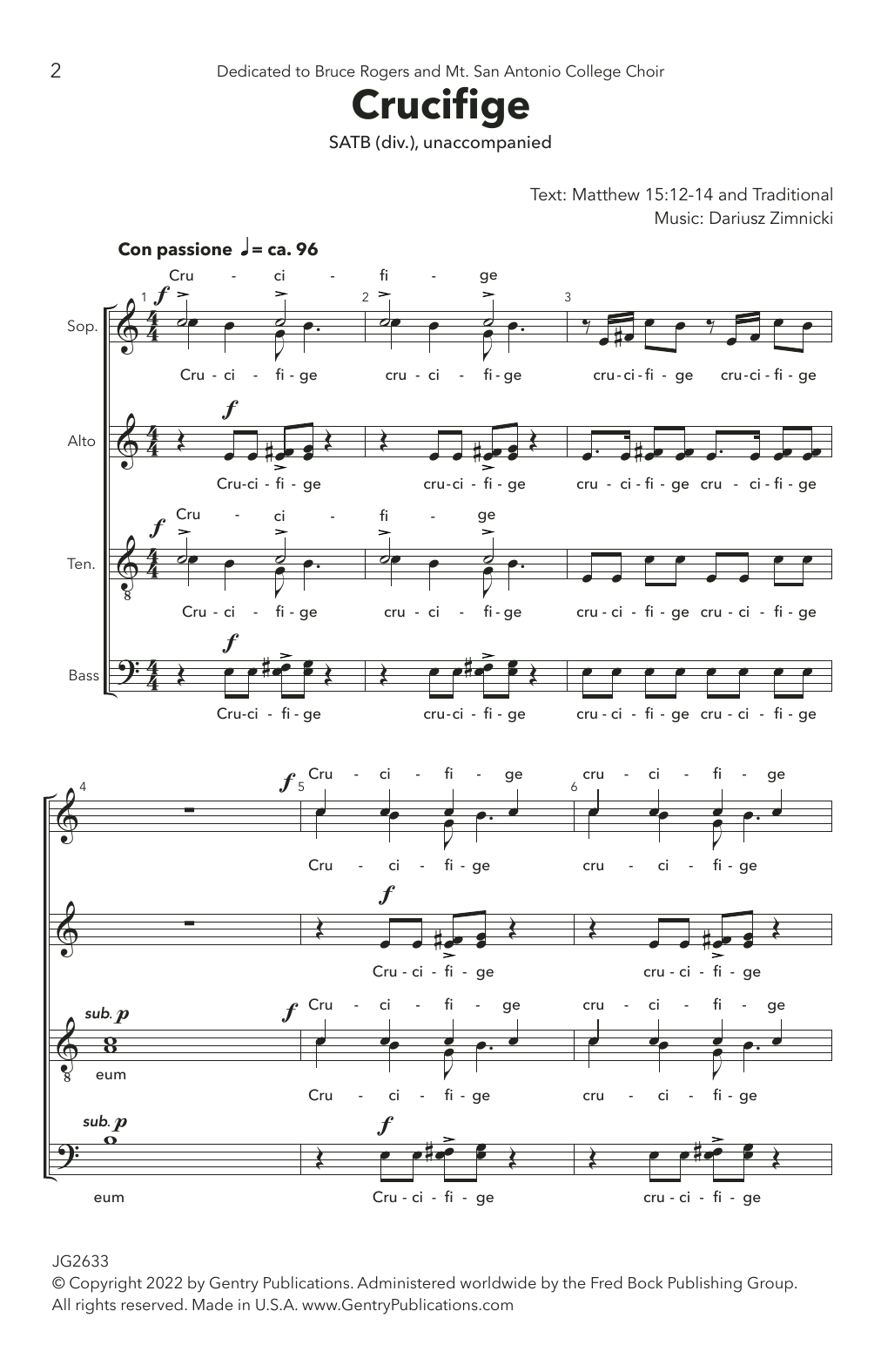 Dariusz Zimnicki Crucifige Sheet Music Notes & Chords for Choir - Download or Print PDF