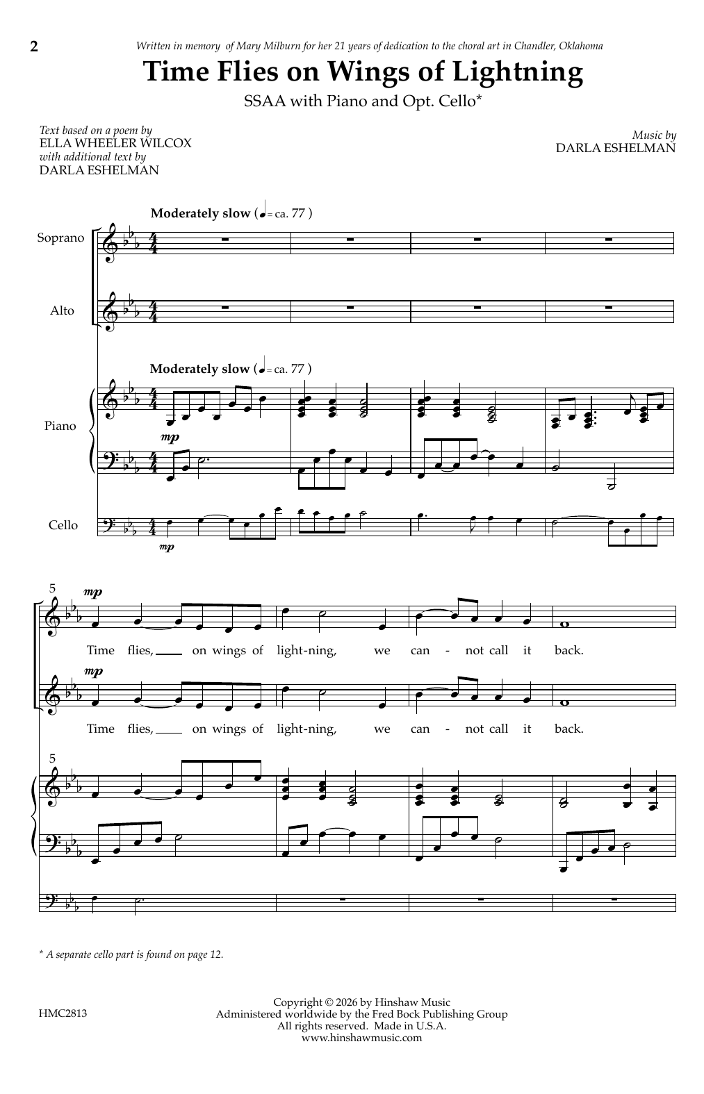 Darla Eshelman Time Flies On Wings Of Lightning Sheet Music Notes & Chords for Choir - Download or Print PDF