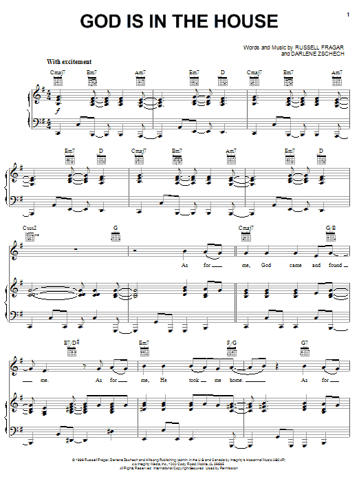 Darlene Zschech God Is In The House Sheet Music Notes & Chords for Piano, Vocal & Guitar (Right-Hand Melody) - Download or Print PDF
