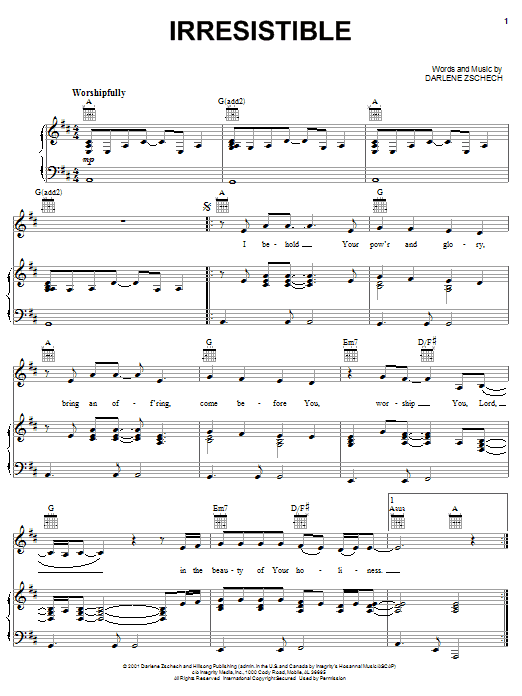 Darlene Zschech Irresistible Sheet Music Notes & Chords for Piano, Vocal & Guitar (Right-Hand Melody) - Download or Print PDF Darlene Zschech Irresistible Sheet Music Notes & Chords for Piano, Vocal & Guitar (Right-Hand Melody) - Download or Print PDF