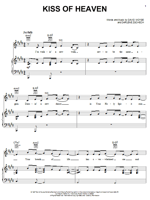 Darlene Zschech Kiss Of Heaven Sheet Music Notes & Chords for Piano, Vocal & Guitar (Right-Hand Melody) - Download or Print PDF